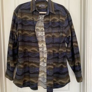 Woolrich Men's Blue and Brown Striped Shirt Jacket